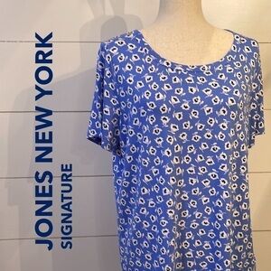 Jones New York Signature, XL, Blue, Black and White, Tunic-Length Tee